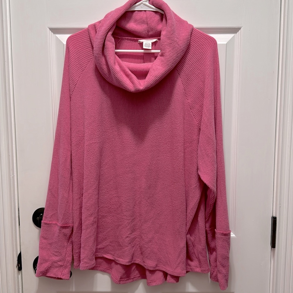 Caslon Cowl Neck Ribbed Tunic Sweater XXL pink
